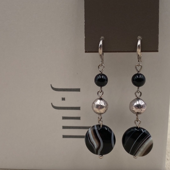J. Jill NEW Black Sardonyx Stones Drop Earrings NWT +J.Jill Gift Box - Picture 3 of 4